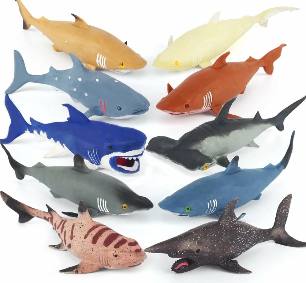 10 Pack Shark Toys,8″ Soft And Stretchy Realistic Shark Toy Set,Floating Bathtub Toys And Birthday Party Favors For Boys Girls Kids  |  Bath Toys All Toys Bath Toys