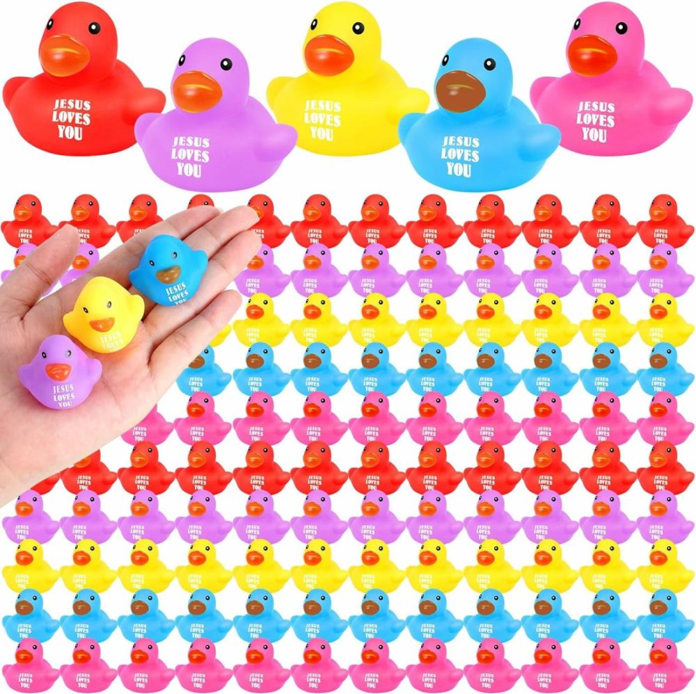 100 Pcs Jesus Loves You Rubber Ducks Bulk Jesus Rubber Ducks Christian Ducks Jesus Gifts For Church Religious Christian Events Party Gift Baskets Fillers Reward (1.4 Inch)  |  Bath Toys All Toys Bath Toys