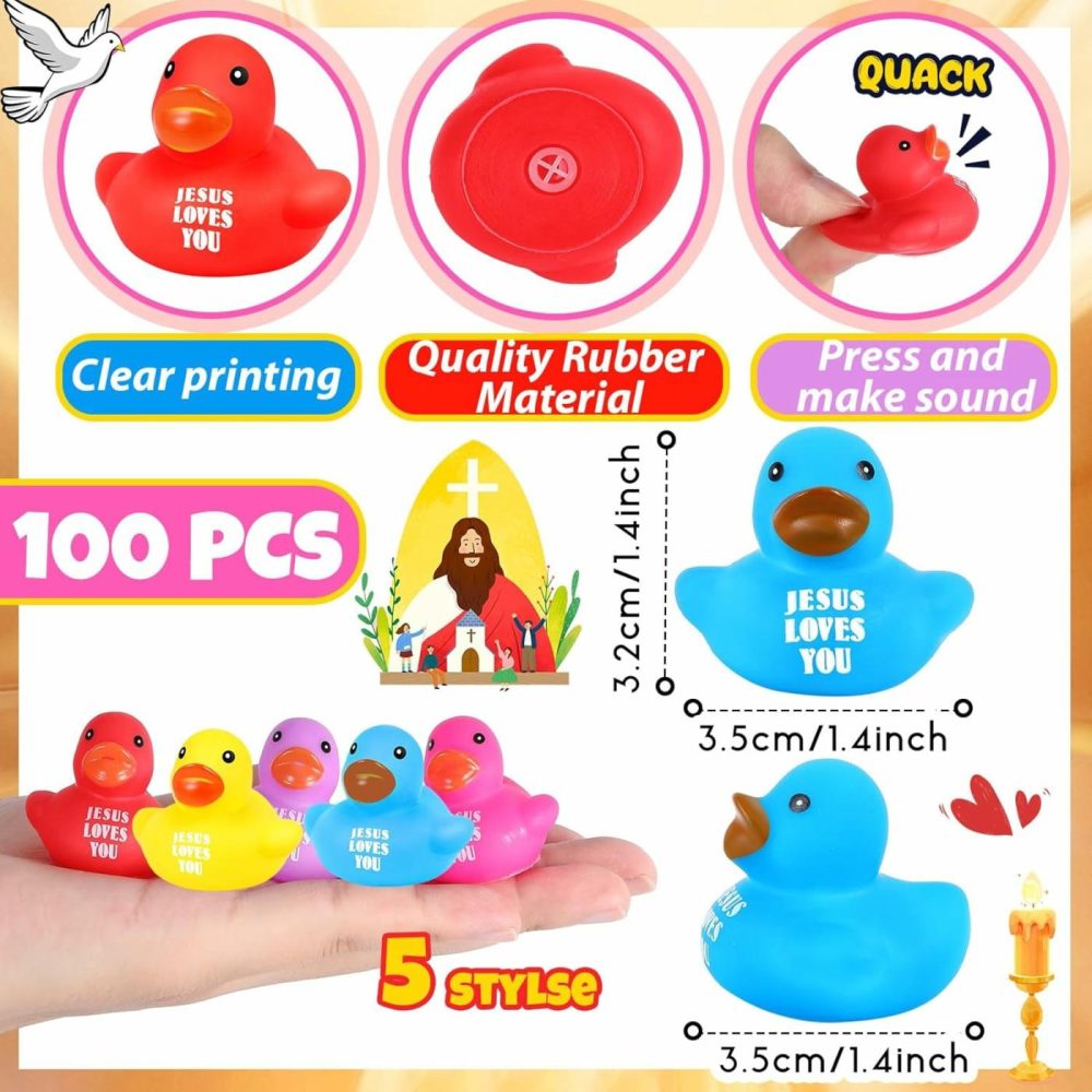 100 Pcs Jesus Loves You Rubber Ducks Bulk Jesus Rubber Ducks Christian Ducks Jesus Gifts For Church Religious Christian Events Party Gift Baskets Fillers Reward (1.4 Inch)  |  Bath Toys All Toys Bath Toys