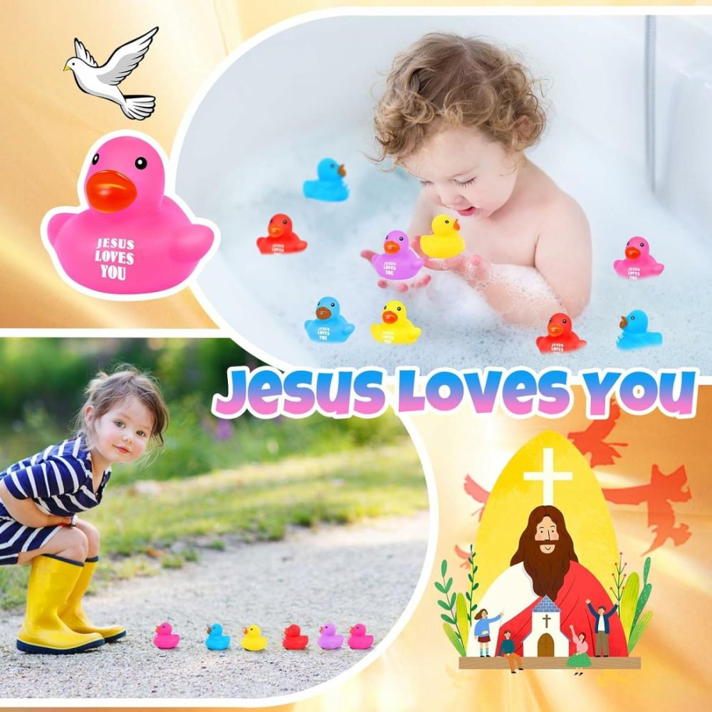 100 Pcs Jesus Loves You Rubber Ducks Bulk Jesus Rubber Ducks Christian Ducks Jesus Gifts For Church Religious Christian Events Party Gift Baskets Fillers Reward (1.4 Inch)  |  Bath Toys All Toys Bath Toys