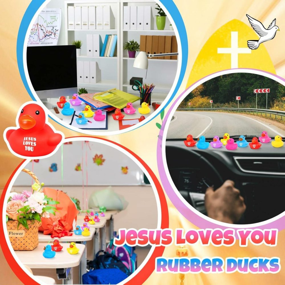 100 Pcs Jesus Loves You Rubber Ducks Bulk Jesus Rubber Ducks Christian Ducks Jesus Gifts For Church Religious Christian Events Party Gift Baskets Fillers Reward (1.4 Inch)  |  Bath Toys All Toys Bath Toys