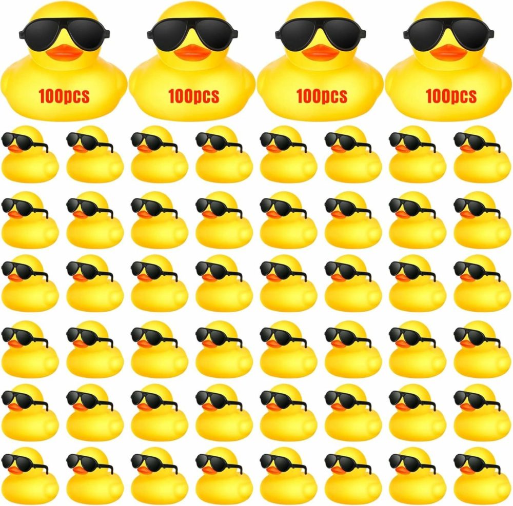 100 Pcs Yellow Rubber Ducks In Bulk With 100 Sunglasses  Valentine’s Day Mini Ducks Tiny Float Squeak Bathtub Bath Toys For Kids Gift Baby Shower Birthday Party Supplies Prize Rewards  |  Bath Toys All Toys Bath Toys