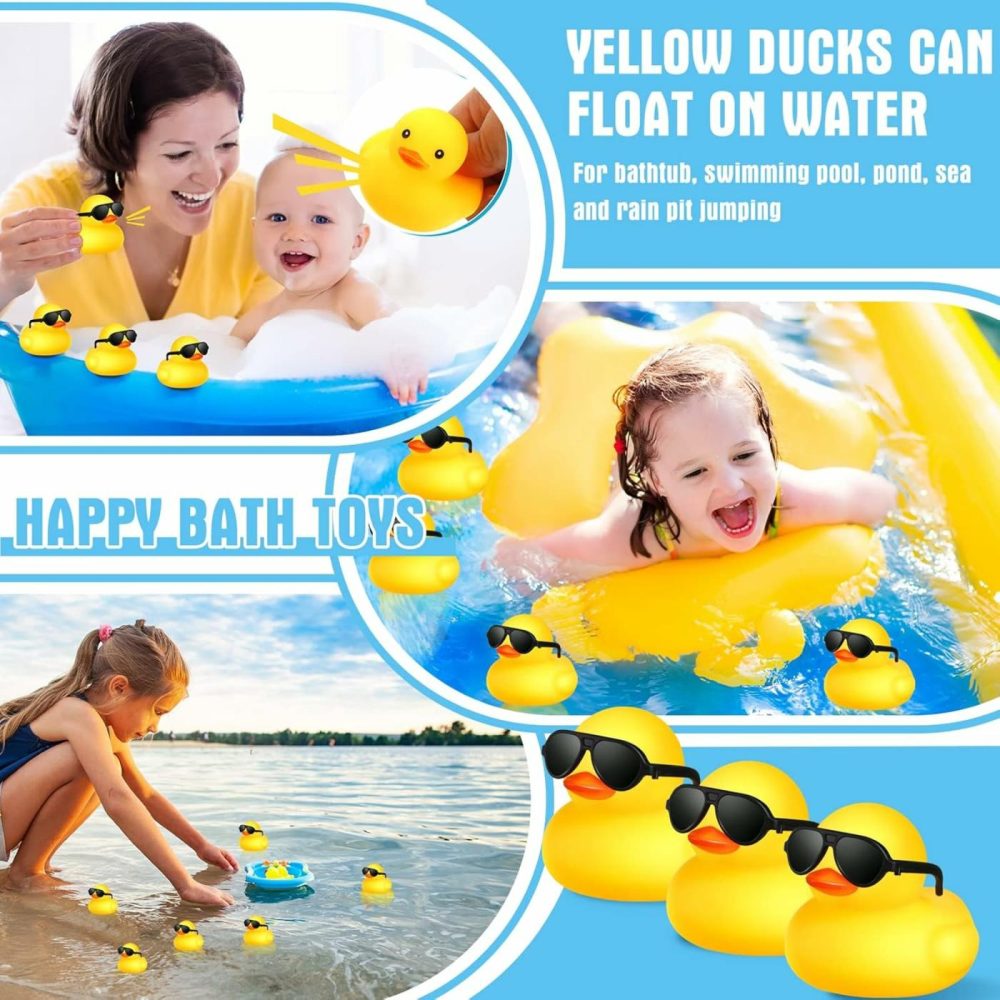 100 Pcs Yellow Rubber Ducks In Bulk With 100 Sunglasses  Valentine’s Day Mini Ducks Tiny Float Squeak Bathtub Bath Toys For Kids Gift Baby Shower Birthday Party Supplies Prize Rewards  |  Bath Toys All Toys Bath Toys