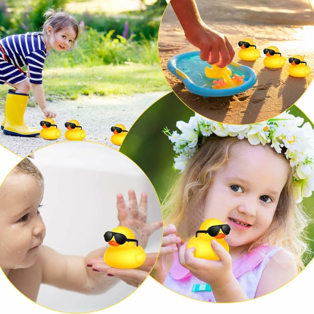 100 Pcs Yellow Rubber Ducks In Bulk With 100 Sunglasses  Valentine’s Day Mini Ducks Tiny Float Squeak Bathtub Bath Toys For Kids Gift Baby Shower Birthday Party Supplies Prize Rewards  |  Bath Toys All Toys Bath Toys