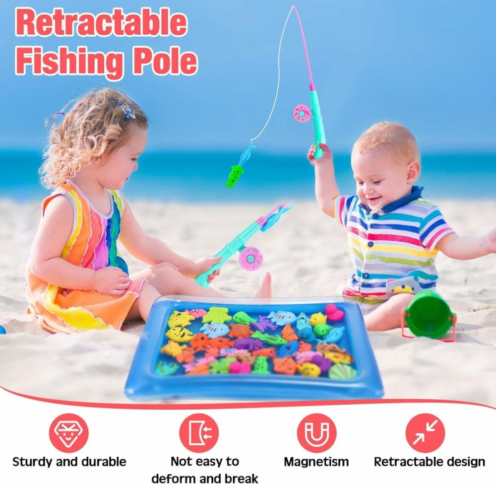 106 Pcs Magnetic Fishing Toys Game Set For Kids 3-6  Includes Fishing Poles  Fish Tanks  Fish Nets  Inflatable Pump  Sea Animals And Rubber Ducks For 5 Players Gifts Summer Pool Party Bath Toys  |  Bath Toys All Toys Bath Toys