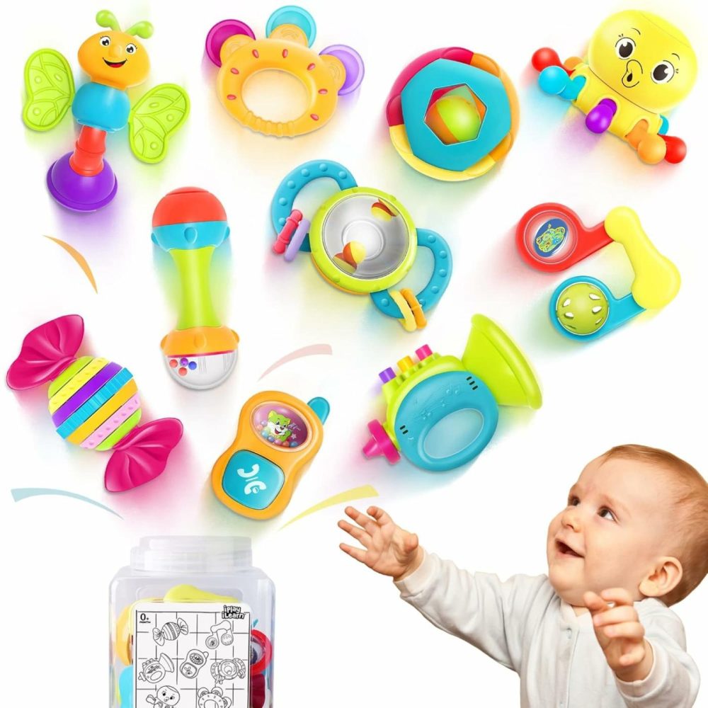 10Pcs Baby Rattles Toys Set  Infant Grab Shake Rattle  Sensory Teether  Babies Development Learning Music Toy  Newborn First Birthday Gift 0 1 2 3 4 5 6 7 8 9 10 12 Month Boy Girl  |  Rattles & Plush Rings All Toys Multicolor