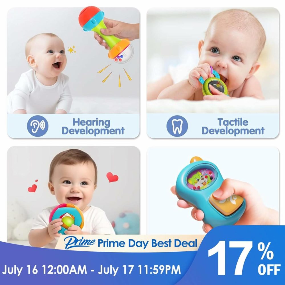 10Pcs Baby Rattles Toys Set  Infant Grab Shake Rattle  Sensory Teether  Babies Development Learning Music Toy  Newborn First Birthday Gift 0 1 2 3 4 5 6 7 8 9 10 12 Month Boy Girl  |  Rattles & Plush Rings All Toys Multicolor