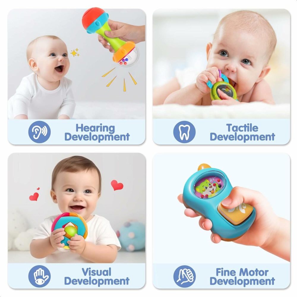 10Pcs Baby Rattles Toys Set  Infant Grab Shake Rattle  Sensory Teether  Babies Development Learning Music Toy  Newborn First Birthday Gift 0 1 2 3 4 5 6 7 8 9 10 12 Month Boy Girl  |  Rattles & Plush Rings All Toys Multicolor