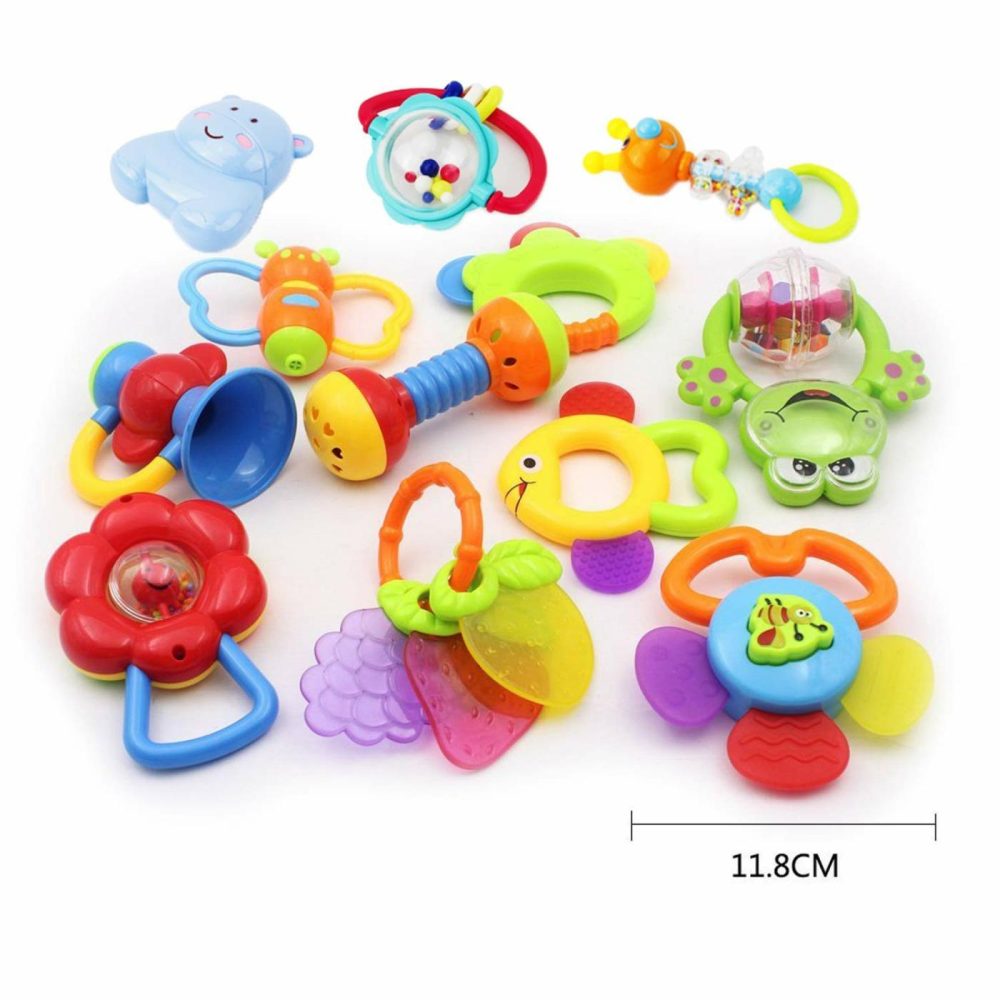 11Pcs Baby Rattles Teethers For Newborn Toys  Gifts For Infants With Hand Development Rattle Toys And Giant Bottle For 0 3 6 9 12 Month Girl And Boy  |  Teethers All Toys Blue