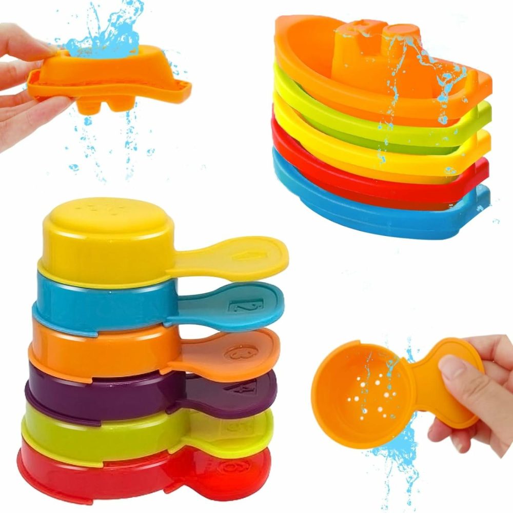 11Pcs Bath Floating Boats Bathing Spoons Toy,Stackable Bathtub Float Water Table Toys,Stacking Shower Toys For Toddlers Bath Educational Counting  |  Bath Toys All Toys Bath Toys