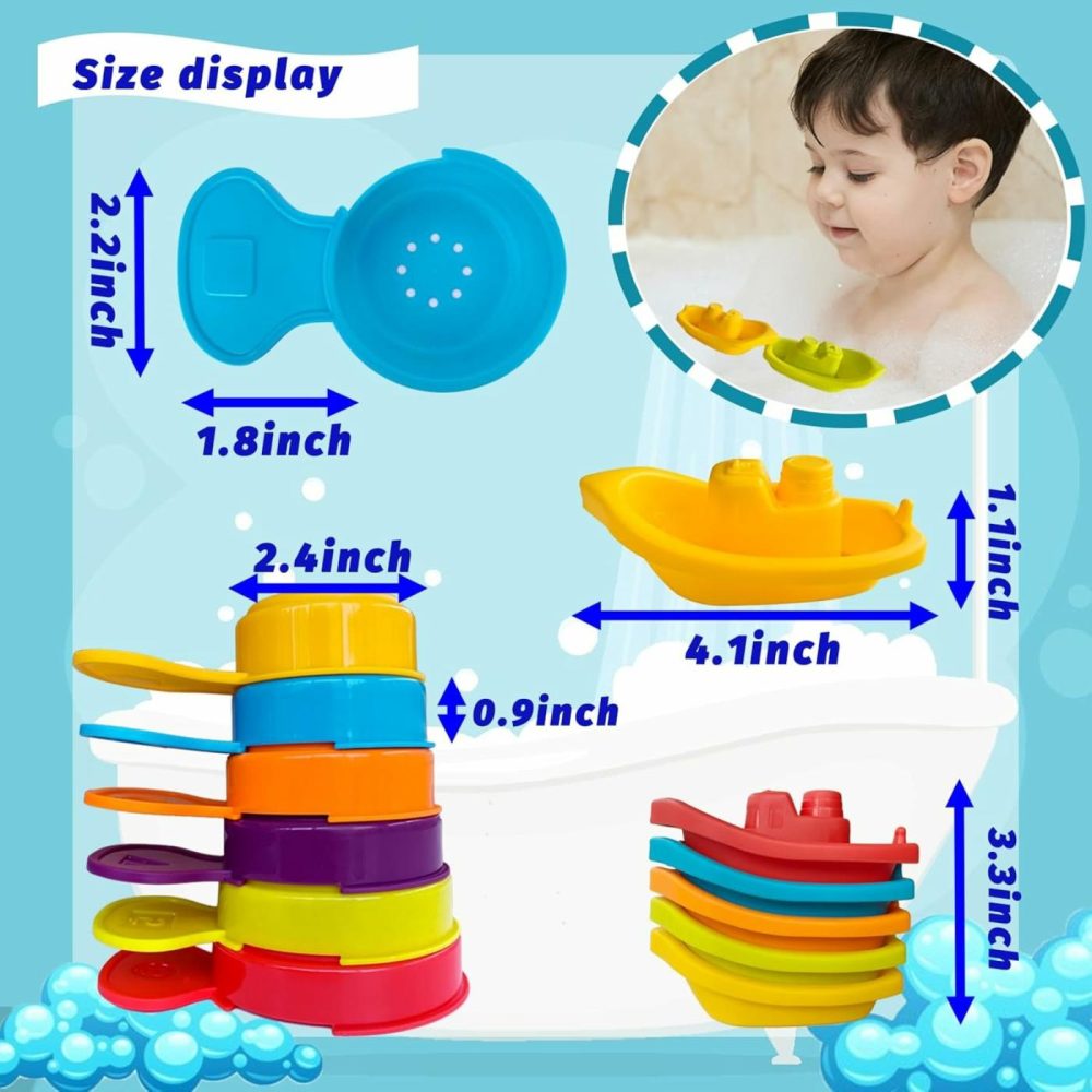 11Pcs Bath Floating Boats Bathing Spoons Toy,Stackable Bathtub Float Water Table Toys,Stacking Shower Toys For Toddlers Bath Educational Counting  |  Bath Toys All Toys Bath Toys