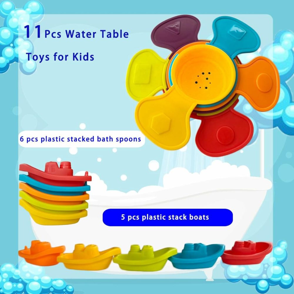 11Pcs Bath Floating Boats Bathing Spoons Toy,Stackable Bathtub Float Water Table Toys,Stacking Shower Toys For Toddlers Bath Educational Counting  |  Bath Toys All Toys Bath Toys