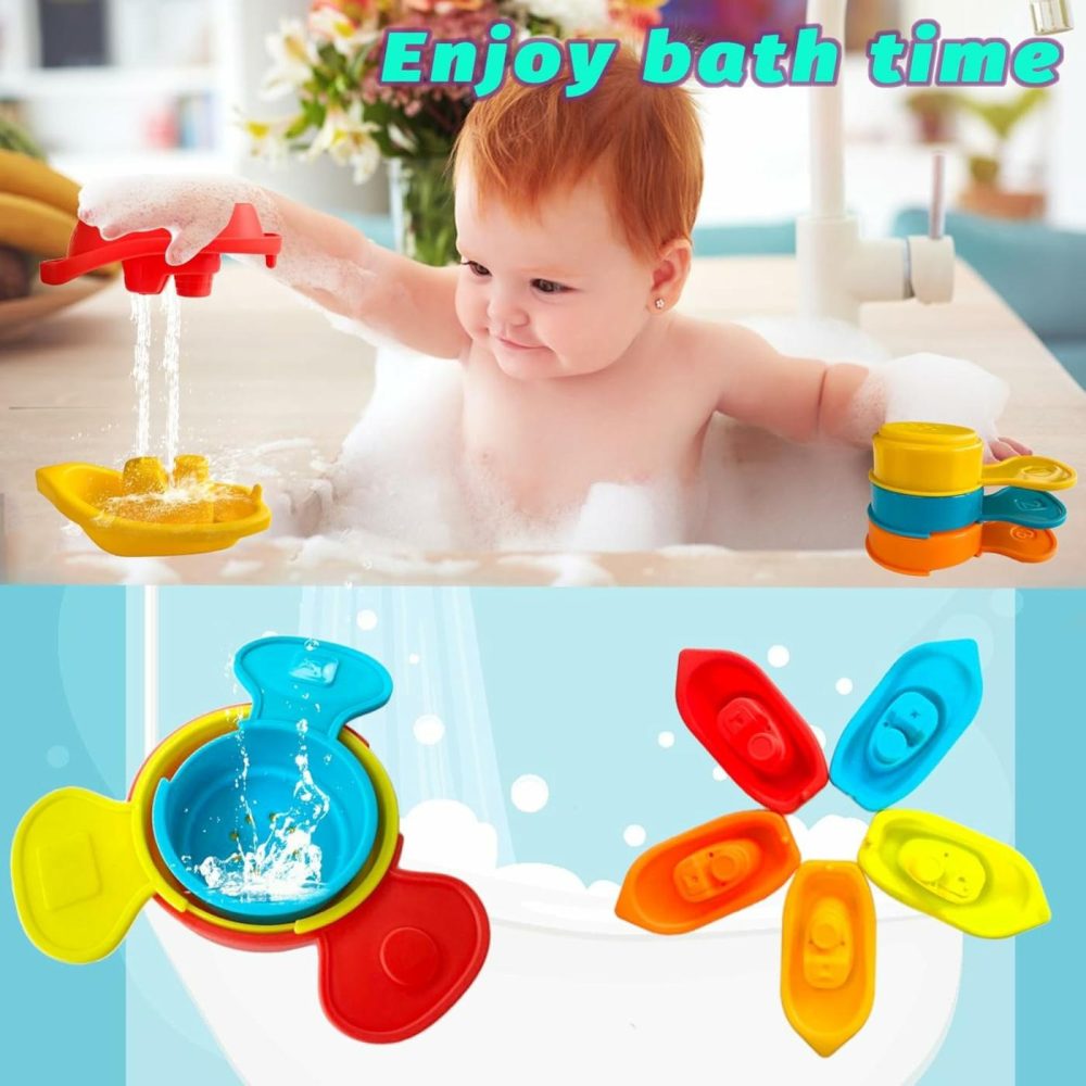 11Pcs Bath Floating Boats Bathing Spoons Toy,Stackable Bathtub Float Water Table Toys,Stacking Shower Toys For Toddlers Bath Educational Counting  |  Bath Toys All Toys Bath Toys