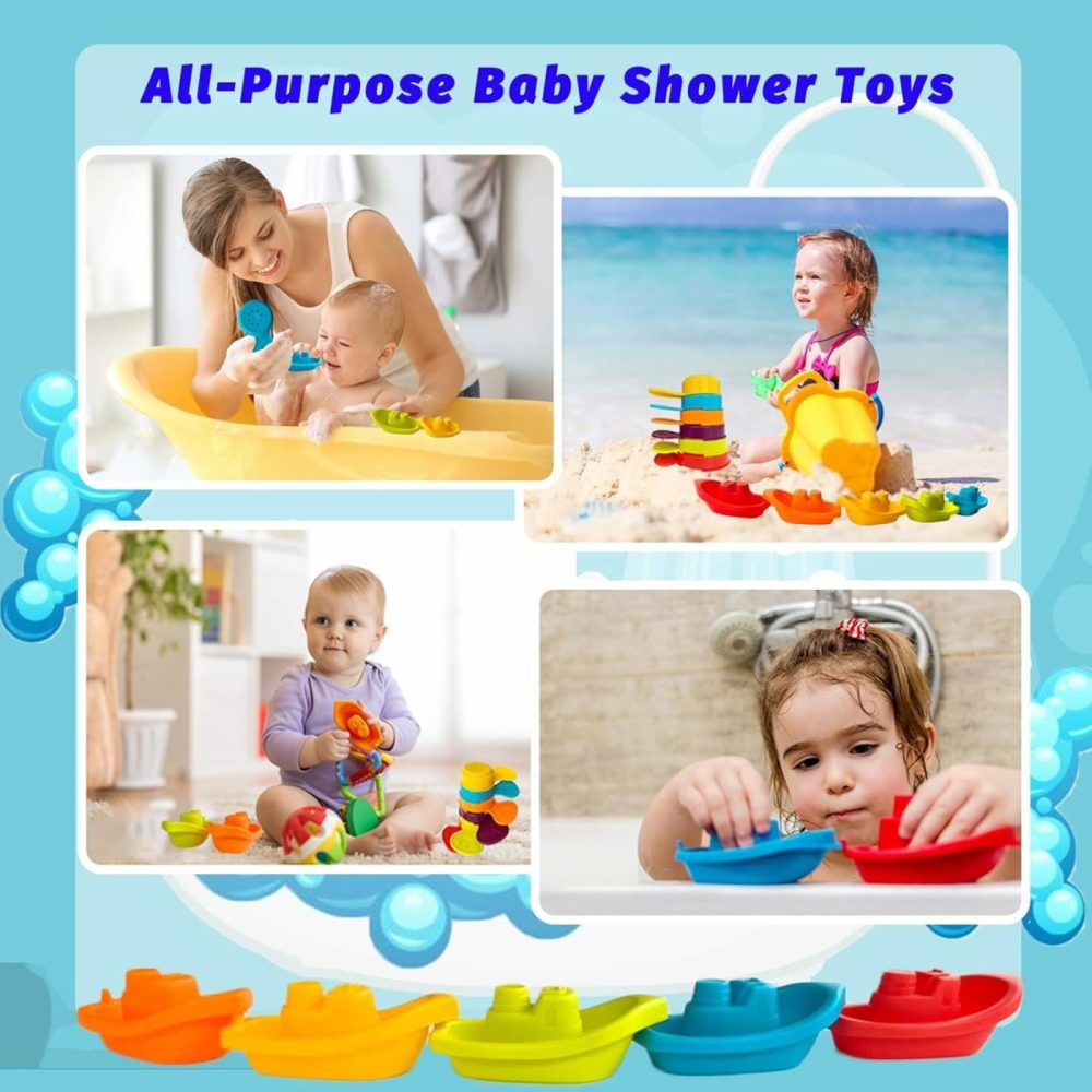 11Pcs Bath Floating Boats Bathing Spoons Toy,Stackable Bathtub Float Water Table Toys,Stacking Shower Toys For Toddlers Bath Educational Counting  |  Bath Toys All Toys Bath Toys