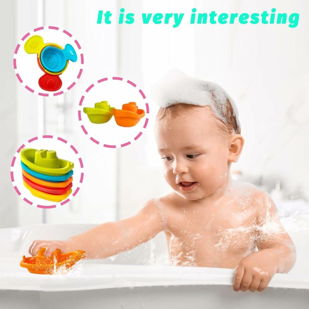 11Pcs Bath Floating Boats Bathing Spoons Toy,Stackable Bathtub Float Water Table Toys,Stacking Shower Toys For Toddlers Bath Educational Counting  |  Bath Toys All Toys Bath Toys