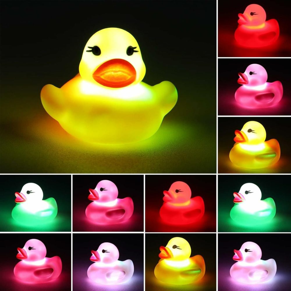 12 Packs Light Up Rubber Ducks Glow Bath Toys Flashing Ducks For Bath For Teens On Birthday Easter Christmas Shower Pool Bath Toys Preschool Bathtub Bathroom (Cute Color)  |  Bath Toys All Toys Bath Toys