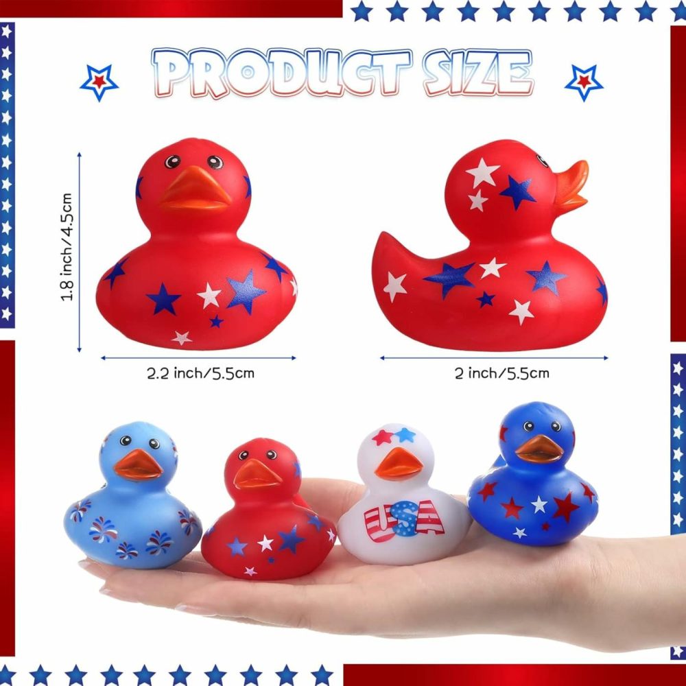 12 Pcs 2 Inch Patriotic Rubber Ducks Summer Small Shower Float Rubber Ducks Star Rubber Ducky For Bath Birthday Gifts Baby Showers Beach Pool 4Th Of July Independence Day (Classic)  |  Bath Toys All Toys Bath Toys