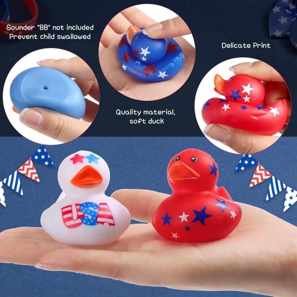 12 Pcs 2 Inch Patriotic Rubber Ducks Summer Small Shower Float Rubber Ducks Star Rubber Ducky For Bath Birthday Gifts Baby Showers Beach Pool 4Th Of July Independence Day (Classic)  |  Bath Toys All Toys Bath Toys