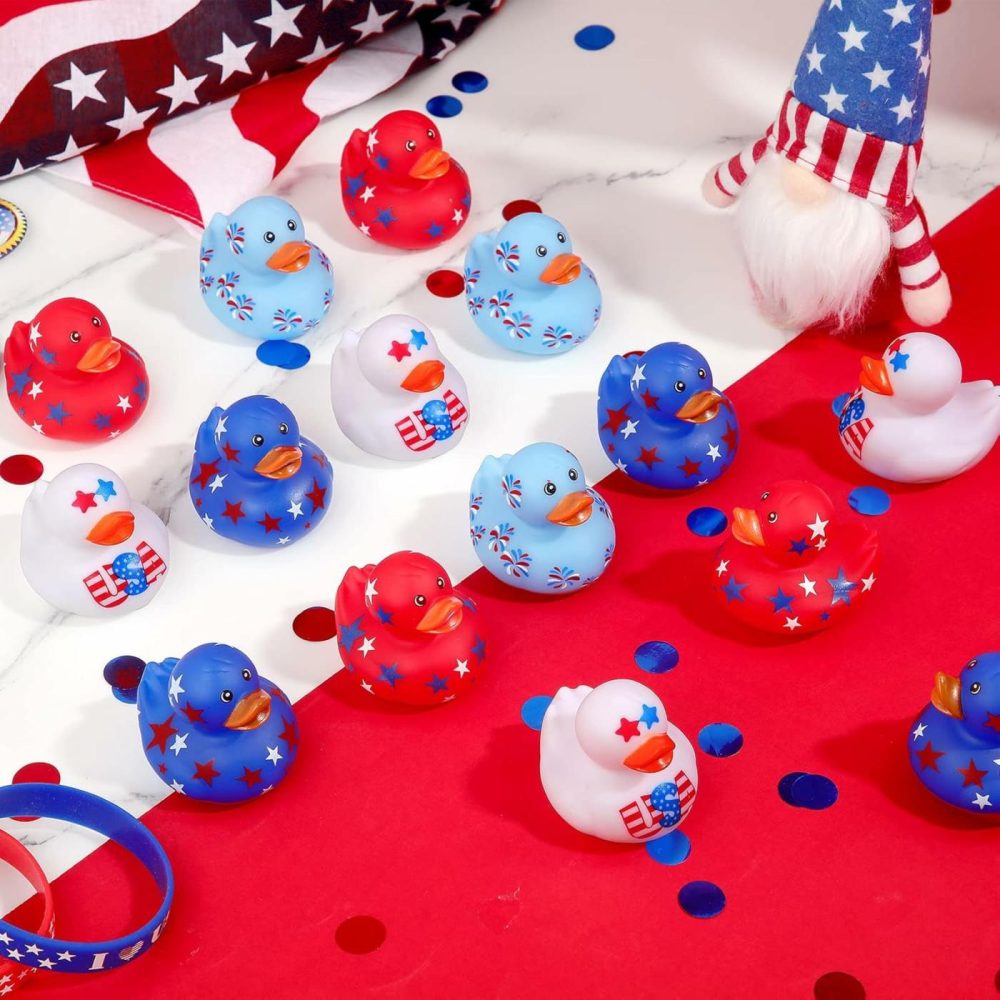 12 Pcs 2 Inch Patriotic Rubber Ducks Summer Small Shower Float Rubber Ducks Star Rubber Ducky For Bath Birthday Gifts Baby Showers Beach Pool 4Th Of July Independence Day (Classic)  |  Bath Toys All Toys Bath Toys