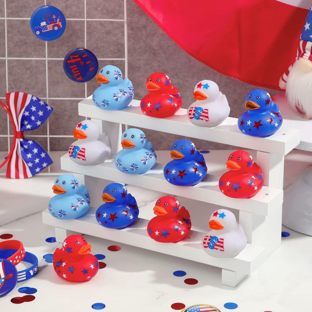 12 Pcs 2 Inch Patriotic Rubber Ducks Summer Small Shower Float Rubber Ducks Star Rubber Ducky For Bath Birthday Gifts Baby Showers Beach Pool 4Th Of July Independence Day (Classic)  |  Bath Toys All Toys Bath Toys