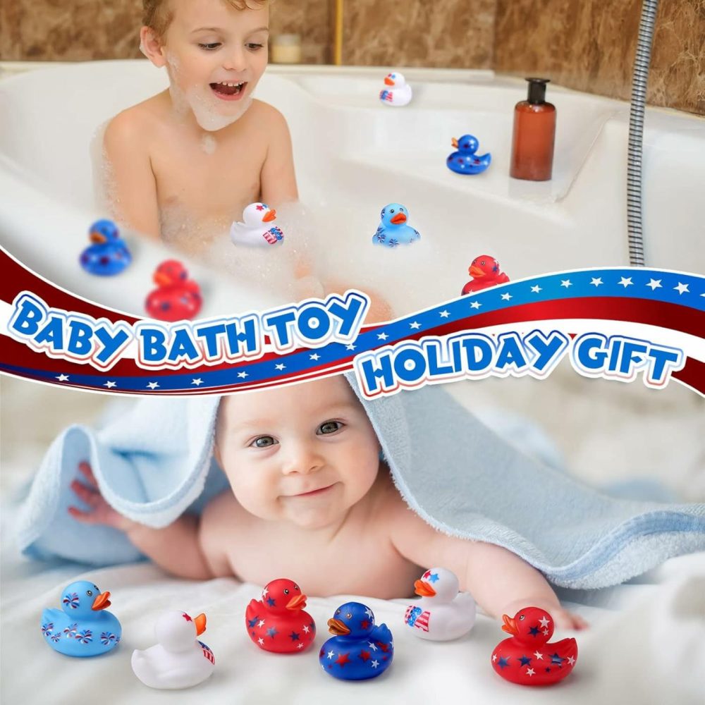 12 Pcs 2 Inch Patriotic Rubber Ducks Summer Small Shower Float Rubber Ducks Star Rubber Ducky For Bath Birthday Gifts Baby Showers Beach Pool 4Th Of July Independence Day (Classic)  |  Bath Toys All Toys Bath Toys