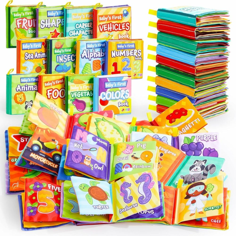 12 Pcs Bath Books  Nontoxic Fabric Soft Crinkly Cloth Books  Waterproof  Bathtub Pool And Early Education First Toys For Infant Newborn Baby Toddlers Kids Birthday Gifts  |  Bath Toys All Toys Bath Toys