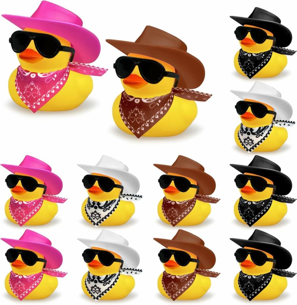 12 Pcs Cowboy Duck With Hat And Sunglasses Mini Duckies Toys For Birthday Swimming Party Gift Favor  |  Bath Toys All Toys Bath Toys