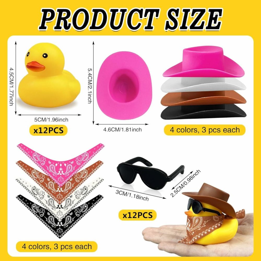 12 Pcs Cowboy Duck With Hat And Sunglasses Mini Duckies Toys For Birthday Swimming Party Gift Favor  |  Bath Toys All Toys Bath Toys