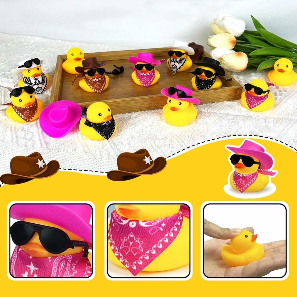 12 Pcs Cowboy Duck With Hat And Sunglasses Mini Duckies Toys For Birthday Swimming Party Gift Favor  |  Bath Toys All Toys Bath Toys