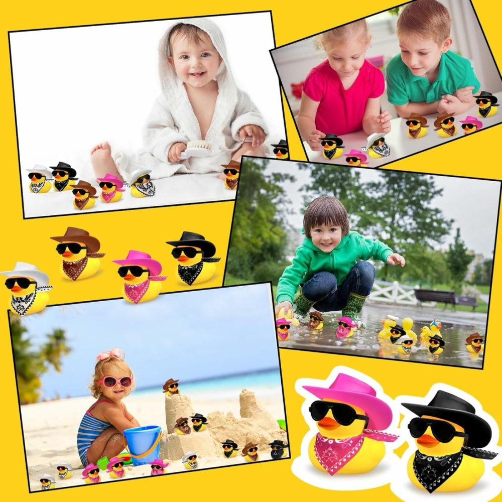 12 Pcs Cowboy Duck With Hat And Sunglasses Mini Duckies Toys For Birthday Swimming Party Gift Favor  |  Bath Toys All Toys Bath Toys