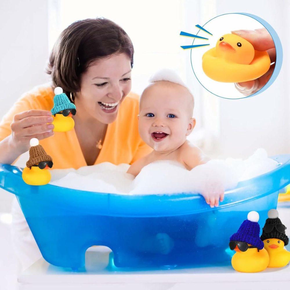 12 Pcs Mini Rubber Ducks With Sunglasses/ Glasses And Hats/ Necklace  Cruise Rubber Ducks In Bulk Valentine’s Day Gift Small Duck Bathtub Toy For Hiding Party Favor(Yellow  Cute Style)  |  Bath Toys All Toys Bath Toys