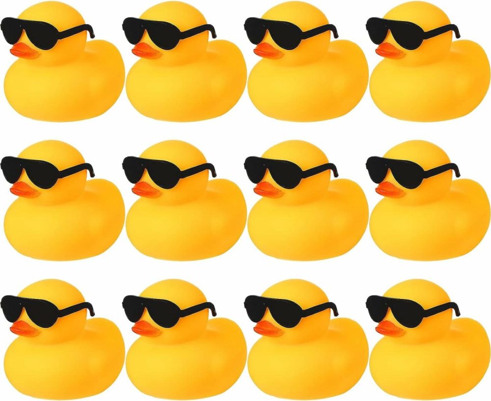 12 Pcs Rubber Ducks With 12 Sunglasses/ Hats/ Headwear/ Scarf Small Cruise Ducks In Bulk Mini Rubber Duckies Bathtub Toys For Valentine’s Day Gift Hide(Yellow  Duck With Sunglasses)  |  Bath Toys All Toys Bath Toys