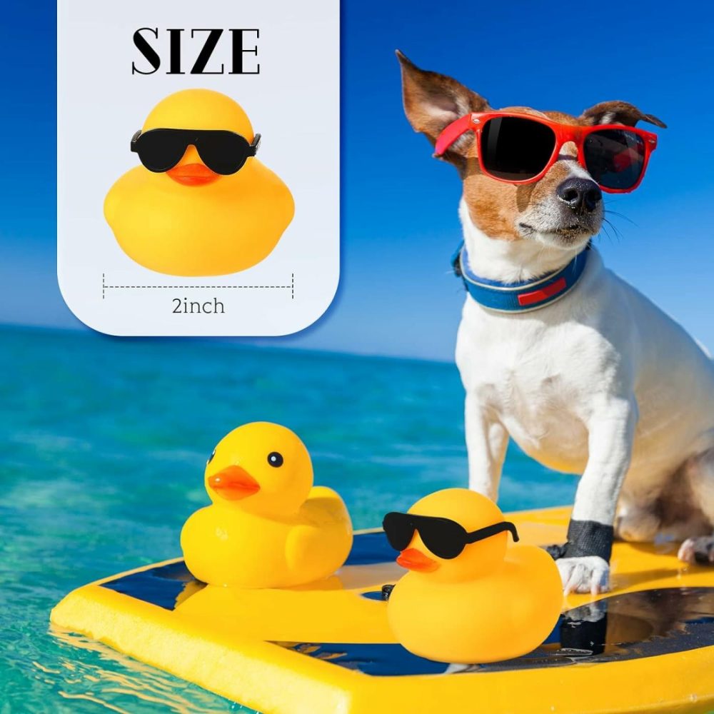 12 Pcs Rubber Ducks With 12 Sunglasses/ Hats/ Headwear/ Scarf Small Cruise Ducks In Bulk Mini Rubber Duckies Bathtub Toys For Valentine’s Day Gift Hide(Yellow  Duck With Sunglasses)  |  Bath Toys All Toys Bath Toys