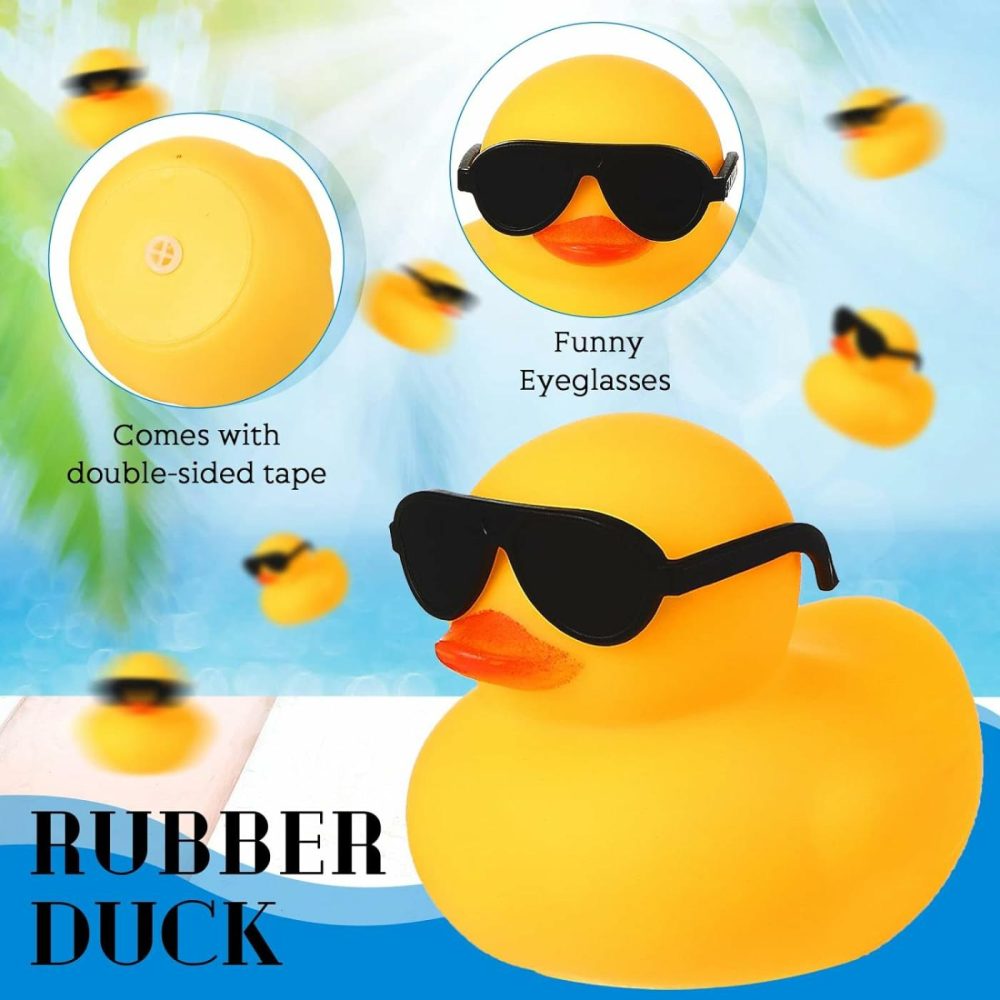 12 Pcs Rubber Ducks With 12 Sunglasses/ Hats/ Headwear/ Scarf Small Cruise Ducks In Bulk Mini Rubber Duckies Bathtub Toys For Valentine’s Day Gift Hide(Yellow  Duck With Sunglasses)  |  Bath Toys All Toys Bath Toys