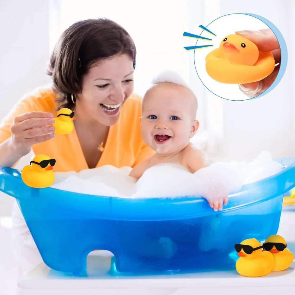 12 Pcs Rubber Ducks With 12 Sunglasses/ Hats/ Headwear/ Scarf Small Cruise Ducks In Bulk Mini Rubber Duckies Bathtub Toys For Valentine’s Day Gift Hide(Yellow  Duck With Sunglasses)  |  Bath Toys All Toys Bath Toys