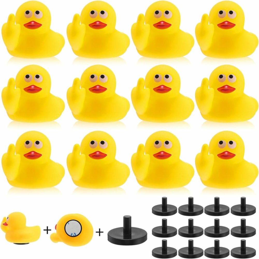 12 Set Middle Finger Rubber Ducks With Rubber Duck Mount Yellow Funny Rubber Duck Mini Car Rubber Duck With Black Plastic Duck Plug For Car Dashboard Decorations Accessories  |  Bath Toys All Toys Bath Toys