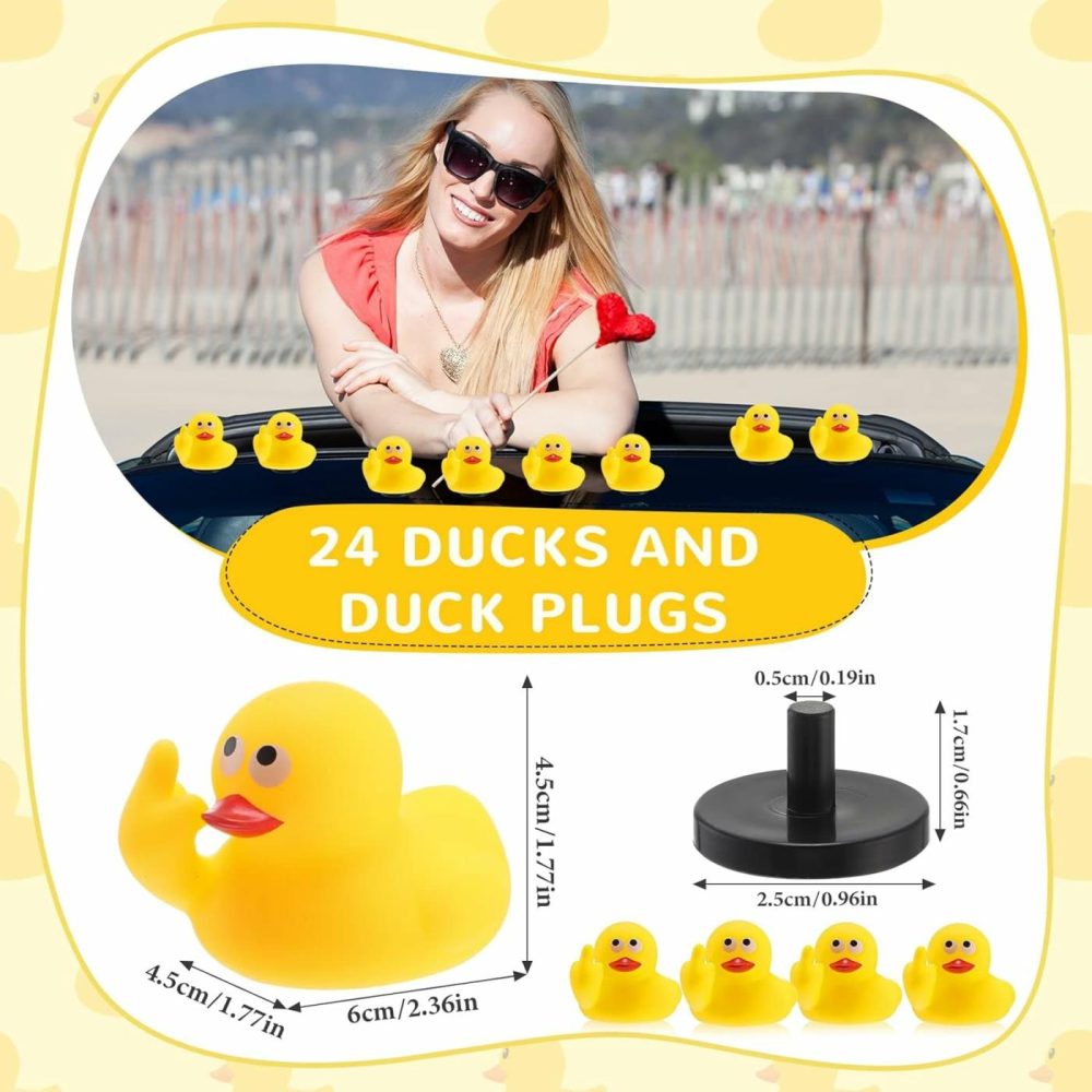 12 Set Middle Finger Rubber Ducks With Rubber Duck Mount Yellow Funny Rubber Duck Mini Car Rubber Duck With Black Plastic Duck Plug For Car Dashboard Decorations Accessories  |  Bath Toys All Toys Bath Toys