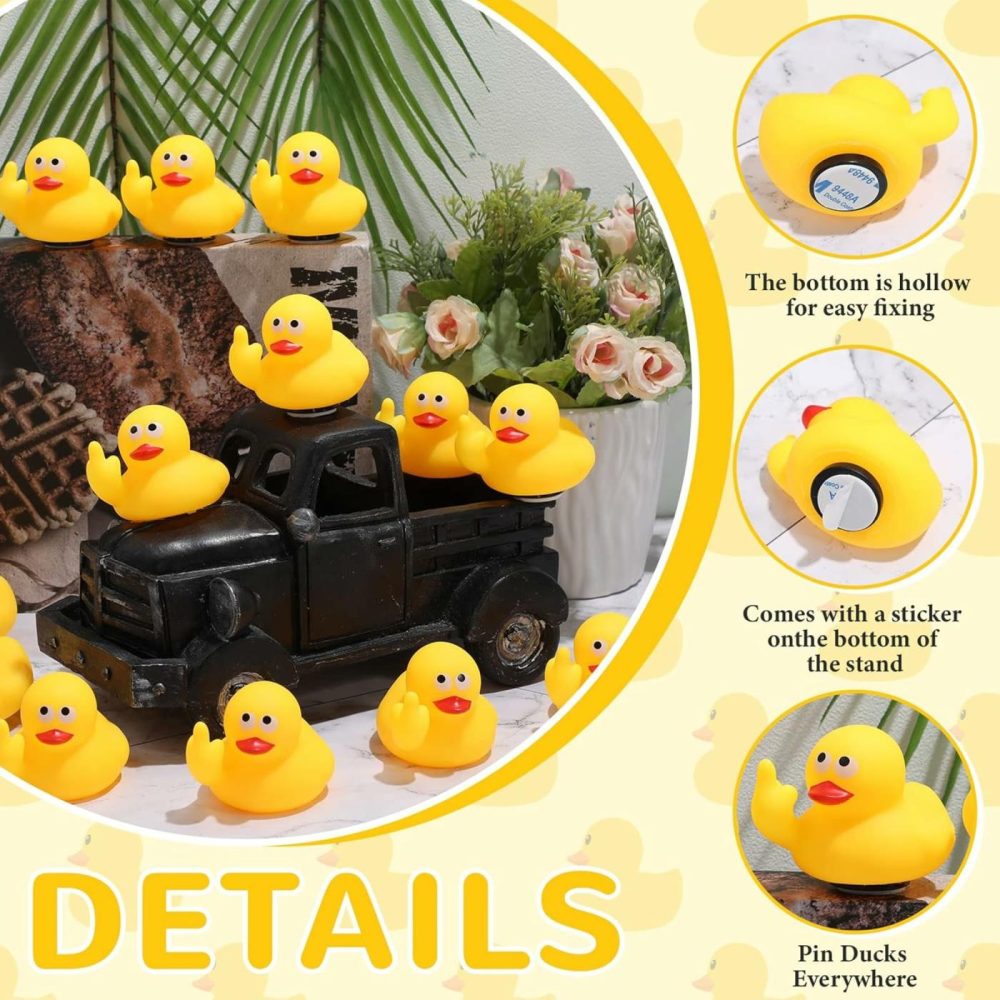 12 Set Middle Finger Rubber Ducks With Rubber Duck Mount Yellow Funny Rubber Duck Mini Car Rubber Duck With Black Plastic Duck Plug For Car Dashboard Decorations Accessories  |  Bath Toys All Toys Bath Toys