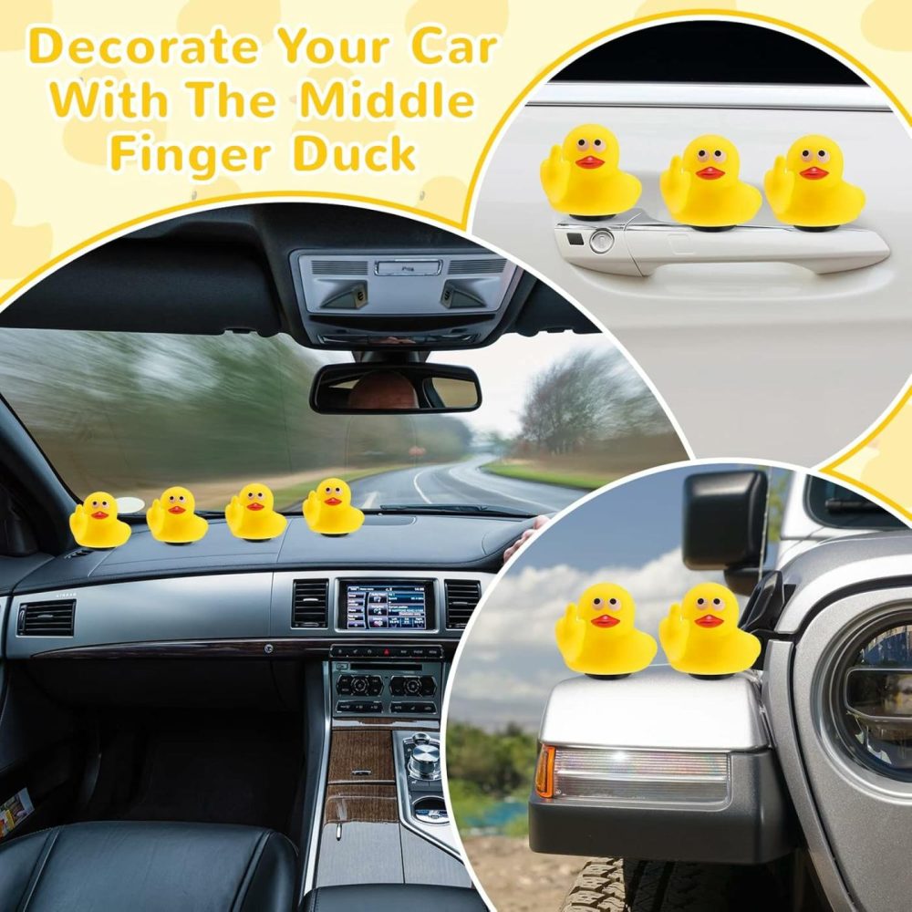 12 Set Middle Finger Rubber Ducks With Rubber Duck Mount Yellow Funny Rubber Duck Mini Car Rubber Duck With Black Plastic Duck Plug For Car Dashboard Decorations Accessories  |  Bath Toys All Toys Bath Toys