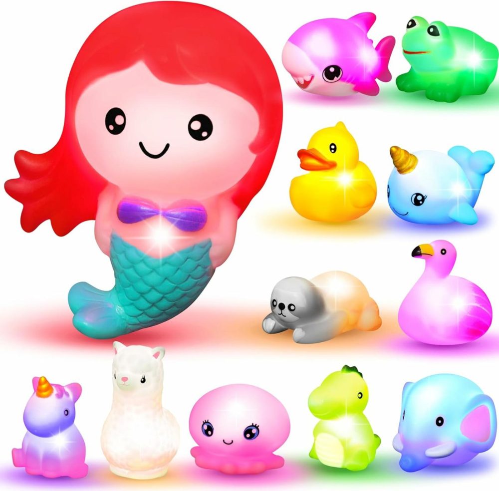 12Pcs Light Up Bath Toys  Toddler Flashing Colourful Led Bathtub Mermaid Toy  Baby Bathtime Floating Rubber Shower Toy For Infant Baby Kids Boy Girl Birthday Valentines Gift Swimming Pool Party  |  Bath Toys All Toys Bath Toys