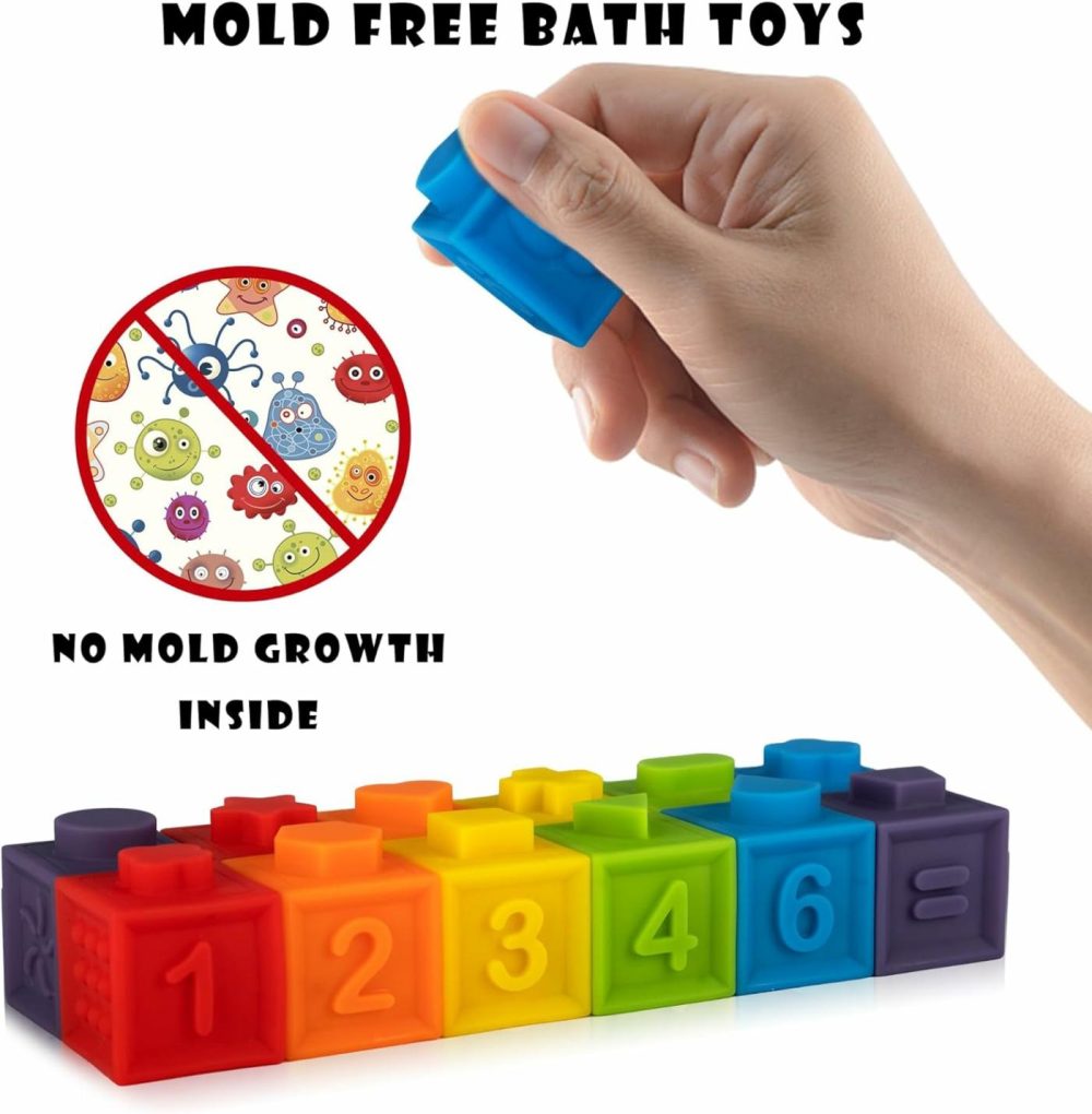 12Pcs Mini Soft Stacking Blocks Toys  Educational Squeeze Teeth Baby Toys With Numbers Animals For 6 Months Up Baby Building Blocks Christmas Stocking Stuffers For Baby Toddlers Gifts  |  Bath Toys All Toys Bath Toys