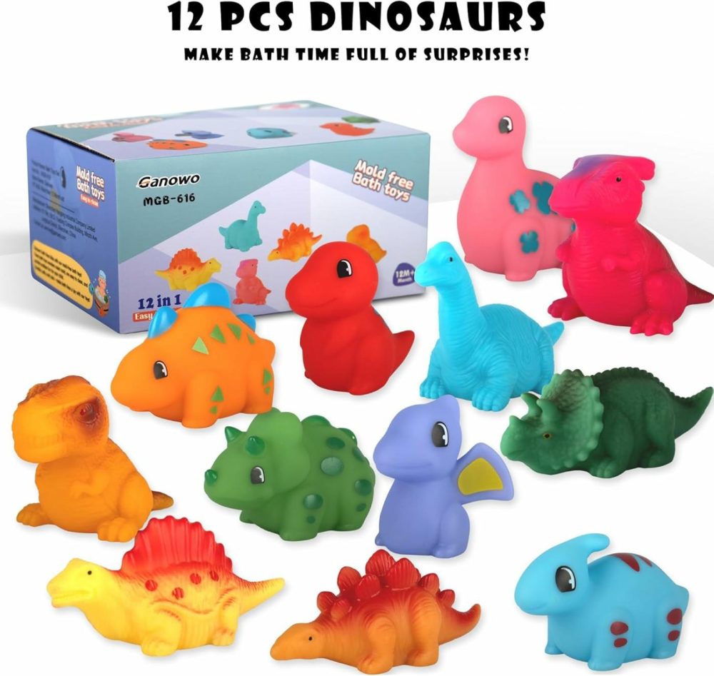 12Pcs No Hole Dinosaur Bath Toys For Toddlers 1-3  Bpa Free And Mold Free Baby Shower Bathtub Pool Water Toys For Birthday Christmas Easter  |  Bath Toys All Toys Bath Toys