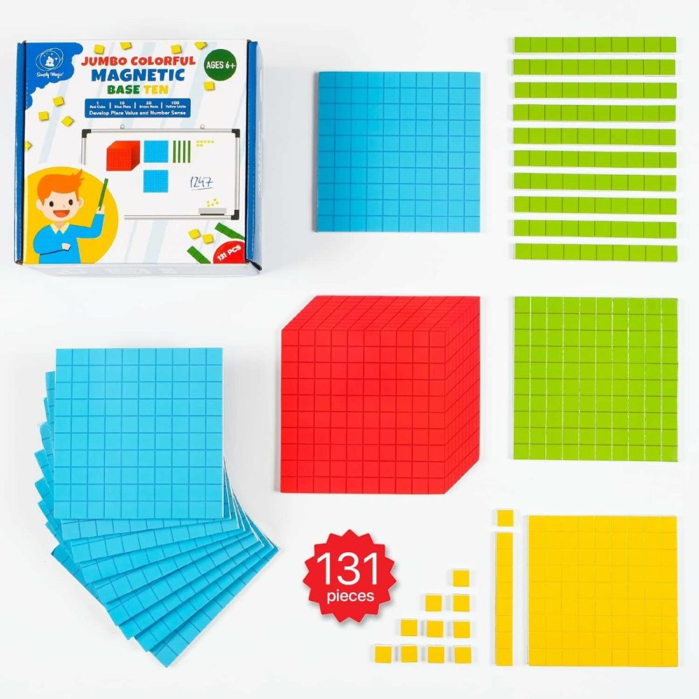 131 Pcs Jumbo Magnetic Base Ten Blocks For Math  Place Value Blocks  Magnetic Base 10 Blocks Set For Teachers  Math Blocks For Counting  Counting Blocks  Magnetic Math Manipulatives K-3  |  Sorting & Stacking Toys All Toys Sorting & Stacking Toys