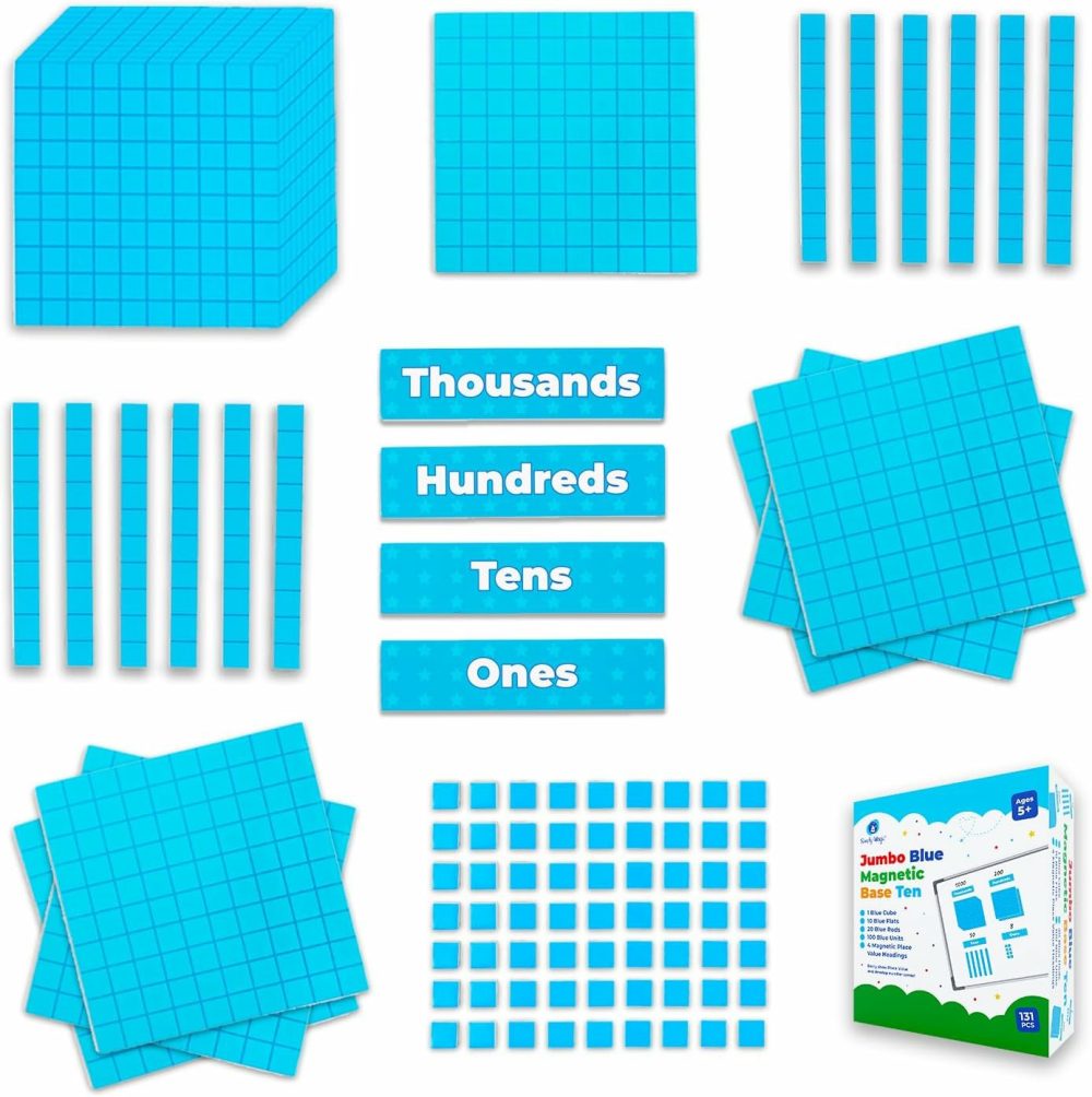 131+4 Pcs Jumbo Blue Magnetic Base Ten Blocks For Math + Headings – Math Manipulatives  Base 10 Blocks  Place Value Manipulatives Magnets  Counters For Kids  Classroom Must Haves –  |  Sorting & Stacking Toys All Toys Blue