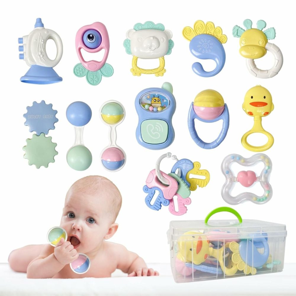 13Pcs Baby Rattles 0-6 Months  Baby Teething Toys With Storage Case  Infant Toys 0-3-6-12 Months  Baby Girl Toys  Best Newborn Present For Babies Boy Girl  |  Rattles & Plush Rings All Toys Light Color