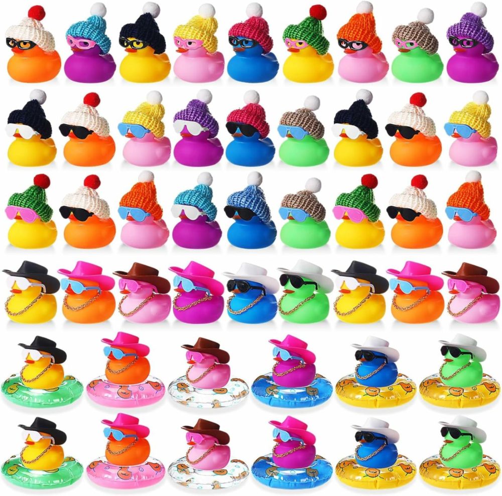 140 Pcs Rubber Mini Duck Bulk Summer Rubber Ducks Dashboard Decoration Bath Toy Little Duck Sunglasses Necklace Hat Swim Circle Hat For Baby Shower Birthday Swimming Party Gift Favor  |  Bath Toys All Toys Bath Toys