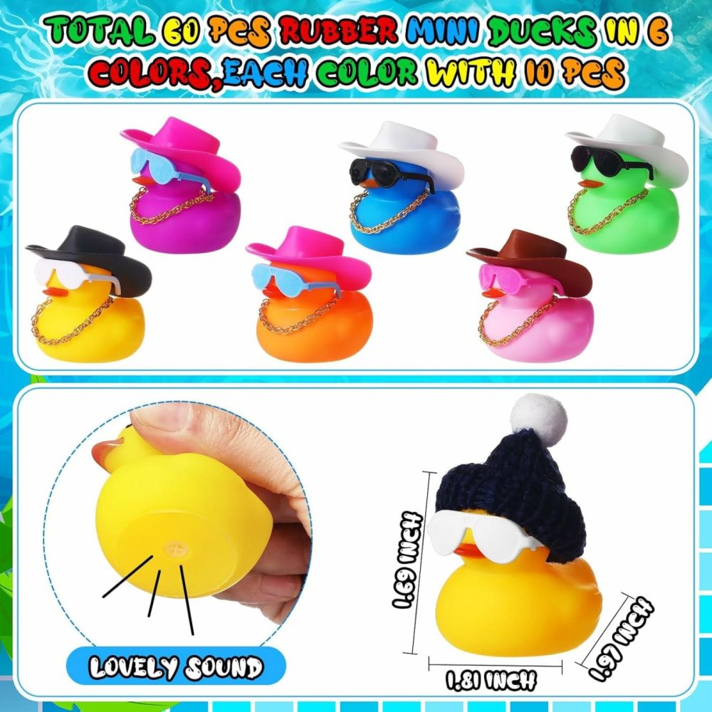 140 Pcs Rubber Mini Duck Bulk Summer Rubber Ducks Dashboard Decoration Bath Toy Little Duck Sunglasses Necklace Hat Swim Circle Hat For Baby Shower Birthday Swimming Party Gift Favor  |  Bath Toys All Toys Bath Toys