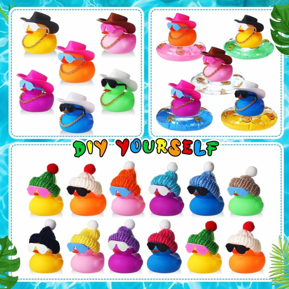 140 Pcs Rubber Mini Duck Bulk Summer Rubber Ducks Dashboard Decoration Bath Toy Little Duck Sunglasses Necklace Hat Swim Circle Hat For Baby Shower Birthday Swimming Party Gift Favor  |  Bath Toys All Toys Bath Toys