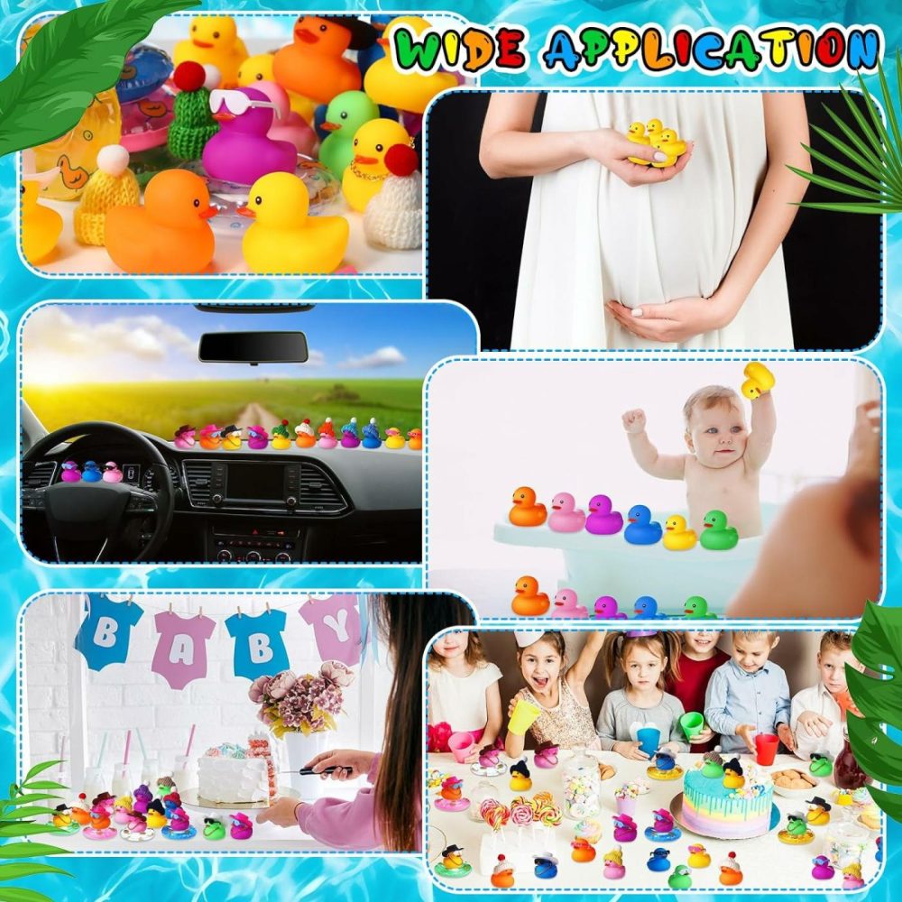 140 Pcs Rubber Mini Duck Bulk Summer Rubber Ducks Dashboard Decoration Bath Toy Little Duck Sunglasses Necklace Hat Swim Circle Hat For Baby Shower Birthday Swimming Party Gift Favor  |  Bath Toys All Toys Bath Toys