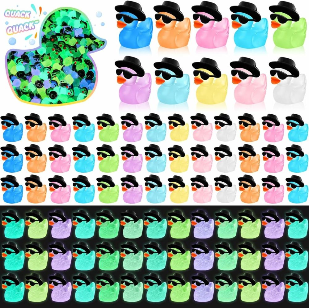 150 Pcs Luminous Mini Resin Ducks With Sunglasses Bulk Glow In The Dark Colorful Tiny Cowboy Duck To Hide For Diy Landscape Pot Aquarium Dollhouse Baby Shower Party Favor  |  Bath Toys All Toys Bath Toys